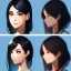 Placeholder: black haired woman, casual clotting, realistic, HD4k, watery cloud background, close up shot,