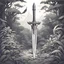 Placeholder: A sword used in combat and then the blade flies off into the bushes in Zen Tangle art style