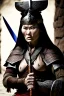 Placeholder: style comdey character : A woman, believing herself a fearsome warrior, dramatically confronts the She holds her sword upside down A Mongol casually pushes her over and steals her dictionary, Woman stands defiantly, sword held backwards, Ertugrul music blasting in the background. Mongols look confused Close-up of the woman naked confident face shouting her challenge. Mongol soldier pushes her with a bored It was a beautiful woman for the soldiers. All the soldiers Crowded marry naked her.