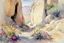 Placeholder: Sunny day, flowers, mountains, rocky land, fantasy, sci-fi, john singer sargent watercolor paintings