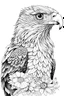 Placeholder: portrait of eagle and background fill with flowers on white paper with black outline only