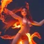 Placeholder: woman made of fire, succubus, fire clothes, full body portrait, long flowing hair, only wearing bikini made of fire, highly detailed, real life photo, photo quality, extremely detailed, high quality, standing in fire