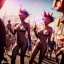 Placeholder: Ultra Realistic photo, medium shot view, men, carnival scene, futuristic steampunk. Women, hair monster, Drunken, Sunglasses, smoking, happy, hot. Cabaret background, highly detailed, concept art, unreal engine 5, ray tracing, RTX, lumen lighting, ultra detail, volumetric lighting, 3d, finely drawn, high definition, high resolution.