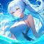 Placeholder: Clear focus, 8k, beautiful lighting, vibrant colors, girl, light blue hair, long hair, white eyes, ponytail, messy hair, water magic,