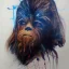 Placeholder: photorealistic and intricate portrait of chewbacca in star wars by Agnes Cecile, wearing beskar armor, deep dark colors, hyperdetailed, 32K, oil on canvas,