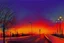 Placeholder: City, sunset, trees, retrowave influence, lesser ury painting