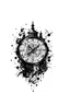 Placeholder: make a simple tattoo design out of this astronomical clock black ink on white background