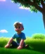 Placeholder: realistic image, boy sitting under a tree, god rays, 8k, 16 bit, vibrant color