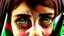 Placeholder: A girl wearing a Palestinian dress with tears in her eyes Her eye color is green Its color is brown Carrying the Palestinian flag