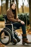 Placeholder: Girl in a wheelchair with weak legs and she wears a jumper and tights with some timberlands