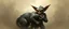 Placeholder: air brush 3d with pen outline, mongrel goblin gremlin holding big big cat monster with blurred shadow outline, charcoal fog border