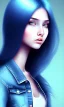 Placeholder: girl, cute, beautiful, head and shoulders portrait, black skin, blue hair, long hair, denim jacket