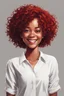 Placeholder: Design black girl short curly hair Red hair smiling happily White shirt