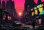 Placeholder: sunset, comic style, post-apocalypse city landscape, negative space, temporal hallucination, mystical, dark apocalypse, perspective, very bright neon colors and deepblack, 4K desktop, ink, very high contrast, chiaroscuro