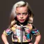 Placeholder: Margot Robbie toddler, full body, leather jacket, floral shirt, floral skirt, shoe, soft skin, dramatic lighting, hyper realistic