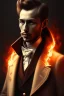 Placeholder: young gentleman , Fire theme art, Dark moody night atmosphere, Michelangelo, 8K, anatomically perfect face, ignore NSFW, dark red,london street