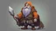 Placeholder: A gnome in a dungeon with a slightly gray skin color, draw him with a medium sized beard and a long mustache, both the beard and mustache should be lavender in color, he should be wearing a slightly faded orange overcoat , an olive green hooded cape and a hunter's boot. Dungeons and Dragons style, role-playing game, World of Warcraft, Lord of the Rings, Gandalf.