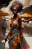 Placeholder: 1 dark African woman in bright floral dress selling at market Speedpaint_with_large_brush_strokes_ by Deymonaz,Jeremy Mann, Jeremy Mann, Pino Daeni, Alphonse Mucha, Alex Maleev and Liz Gael, oil splash, Paint Strokes,ink drip