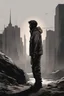 Placeholder: man, standing, silhouette, comic book,post-apocalypse, gray background,