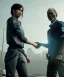 Placeholder: detroit become human, two people looking at each other, real Handshake 10 fingers , sci-fi fantasy style, volumetric lighting, particales,highly detailed,cinamatic, deep colours,8k.