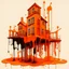 Placeholder: ORANGE INK DRIPPING FORMING BUILDING LIKE STRUCTURES AND STREETS AND I T LOOKS LIKE A SMALL TOWN