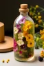 Placeholder: A bottle of pressed shower gel filled with plant flowers