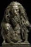 Placeholder: sculpture of handsome old man with long curly hair and a lion , half the f his body , front view . decayed and rotting with grotesque proportions and imagery. abstract grotesqueries, detailed texture, surreal horror, biomechanical design, by hr giger and beksinski