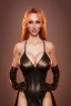 Placeholder: Brandi Love in black leather gown, evil, busty, cleavage, curvy, angry, happy, stern look. character design by cory loftis, fenghua zhong, ryohei hase, ismail inceoglu and ruan jia. unreal engine 5, artistic lighting, highly detailed, photorealistic, fantasy