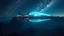 Placeholder: Ethereal holographic self iluminated hyper futuristic flat mothership over Es Vedra in a starry night