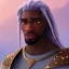 Placeholder: African male swordsman, white hair, dreadlocks, leather armor, fantasy art, portrait