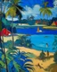 Placeholder: A blue resort on an island painted by Paul Gauguin