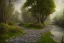 Placeholder:  winding stone path lit river