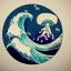 Placeholder: An astronaut floating in space surrounded by a halo of glowing jellyfish, done in the style of Hokusai's The Great Wave off Kanagawa