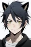 Placeholder: A mature male anime man with messy black hair, black cat ears.