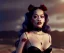 Placeholder: Rita ora, 1800s, vampire, fangs, long curly black hair, choker, black rose, Victorian dress, tiara