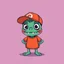 Placeholder: cartoon monster wearing a ballcap and T-shirt on solid color background