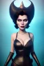 Placeholder: Lene Nystrøm as evil queen in black leather, busty, cleavage, voluptuous, Aqua Lene, angry, stern look. character design by cory loftis, fenghua zhong, ryohei hase, ismail inceoglu and ruan jia. unreal engine 5, artistic lighting, highly detailed, photorealistic, fantasy