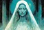 Placeholder: create an imaginative closeup full body print illustration of the ghost of a female Oracle with finely detailed hair and feminine facial features, in an ethereal, otherworldly mountain temple , in the comic book art style of Bill Sienkiewicz, Mike Mignola, and Jean Giraud Moebius, finely textured, drawn, colored, and inked, suffused with dramatic natural light and shadow of a midnight crescent moon