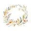 Placeholder: Minimal watercolor flower wreath with botanical details inwhite background. The wreath has small ink details and watercolor splashes.