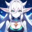 Placeholder: cosmic mage, elf, female, battle mage, epic, cosmic magic, long ears, white hair, face details, pale skin, jewellery, broad shoulders, sharp ears, cosmic clothes, cosmic eyes, ears shown, light out of eyes, the cosmos in eyes, stars in eyes, shining eyes, non human face, thin face, animation, detailed ears, magical eyes, non realistic, closed mouth, bigger make up, smiling face, happy face, pointy ears