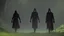 Placeholder: Black robed, hooded monks on the forest path