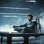 Placeholder: Lieutenant Sulu practices fencing in the captain chair of the nostromo, view from below[vintage style noisy scratches glitches, Shot the texture and then rewound the film and double exposed from a 1970 B series movie]