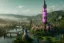 Placeholder: Magical fantasy elven city tower forest rivendell tree flower pink green yellow beautiful nature river 4k full hd