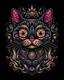 Placeholder: Halloween Cat tattoo design, traditional tattoo style, t-shirt design, fantasy art, digital painting, clean dark background, 8K