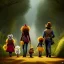 Placeholder: cute fluffy lion, scarecrow, tin-man, little girl on a journey into the woods walking on a yellow brick road, cute adorable pop surrealism, lowbrow art, realistic, street fashion, fluffy , pixar style, hyperrealism, rococo, Pixar, Disney, concept art, 3d digital art, Maya 3D, ZBrush Central 3D shading, bright colored background, radial gradient background, cinematic, Reimagined by industrial light and magic, 4k resolution post processing 8k resolution holographic astral cosmic illustra