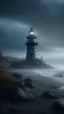 Placeholder: A hyper photorealistic, hyper detailed dark art color, high resolution, fog, octane render, tilt shift, HDRI Environment, all pictures of a lighthouse on the stormy wether beach