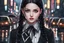 Placeholder: Hot wednesday addams in 8k realistic anime drawing style, Gothic them, neon effect, close picture, rain, highly detailed, high details, detailed portrait, masterpiece,ultra detailed, ultra quality