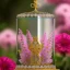 Placeholder: crystal sandglass with a hyerrealistic transparent body, pastel colours flowers and leaves transparent, rococo, Artstation, intricate detailed 8 k, ornate and jewels,