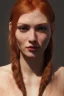 Placeholder: Woman, 90kg, beautiful, orange hair, two braids, bangs, rossi eyes, big eyes, freckles, long eyelashes, Frozen, 8k resolution concept art by Greg Rutkowski