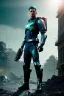 Placeholder: Futuristic soldier, physically fit, green hair, blue eyes, intricate eyeliner, vibrant eyeshadow, clear completion, soft lighting, 4k resolution, intricate details, insanely detailed, colorful cityscape background, masterpiece, expert, cinematic smooth, retroanime style, realistic details, no helmet